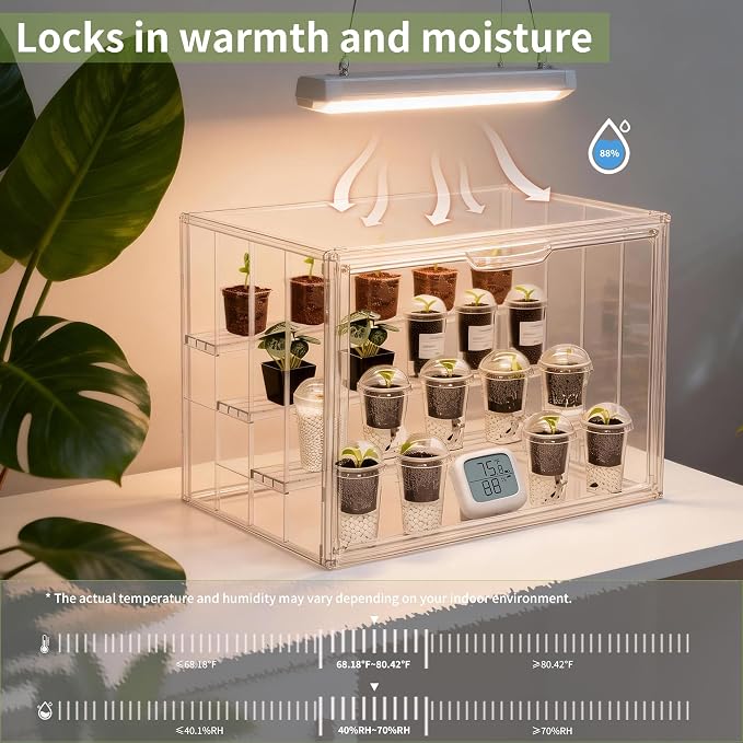 Mini Greenhouse Indoor with Magnetic Door, M-4tier-2pcs | Retains Warmth & Moisture, Durable Construction, Magnetic Door, Adjustable Dividers Fit Different Plants, Tool-Free Assembly