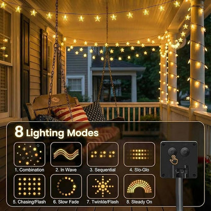 Twinkle Solar Star String Lights Outdoor Waterproof Fairy Lights 39FT 100 LED with 8 Lighting Modes for Camping Garden Wedding Party Tree Holidays Backyard Patio(Warm White)
