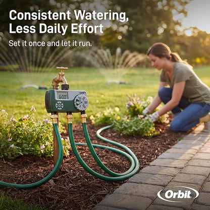 Orbit Programmable Digital Hose Watering Timer - 3 Outlet - Battery Powered - with LCD Screen - Built-in Rain Delay - Water-Resistant - 56082