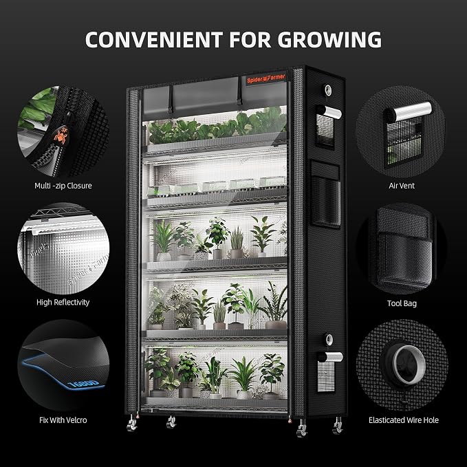 Spider Farmer 2026 Plant Stand with Grow Lights, 6-Tier Plant Shelf with 10Pcs 3ft Full Spectrum 220W Led Lamp and Grow Tent, for Veg Seed Starting Plants Growth Greenhouse 5000K 43Lx16Dx71H (Update)