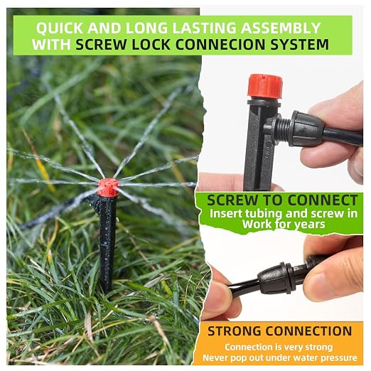 233FT Drip Irrigation System with Timer for Garden Kit Automatic Irrigation Equipment Lock Fittings Micro Drip 360 Degree Fan Sprayer Watering Kit for Greenhouse 1/2 inch 1/4 inch Tubing