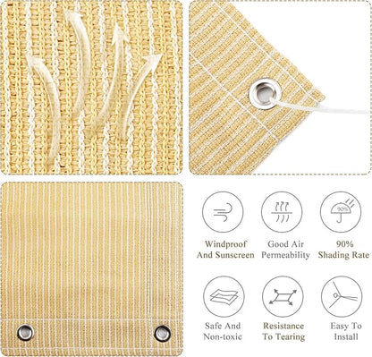 90% Outdoor Sun Shade Cloth, 6' x 8', Pergola, Deck, and Backyard Patio Sunshade with UV Protection, Heat Resistant HDPE Material, Reinforced Grommets (6x8 FT, Wheat)