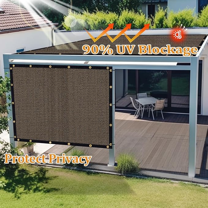 Shade&Beyond Customized Size 11' X 11' Shade Cloth with Grommets, 90% UV Protection UV Protection Mesh Tarp Sun Screens for Patio GN01, Mocha