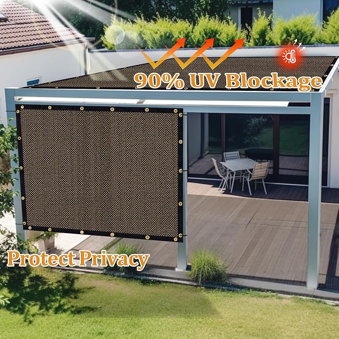Shade&Beyond Customized Size 9' X 16' Shade Cloth with Grommets, 90% UV Protection UV Protection Mesh Tarp Sun Screens for Patio GN01, Mocha