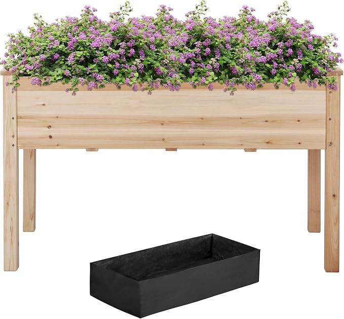 Topeakmart Wooden Garden Planter Boxes 48 X 23 X 30in Elevated Raised Garden Bed Outdoor with Legs Wooden Gardening Box for Flower/Vegetable/Herb/Tomato/Backyard/Patio