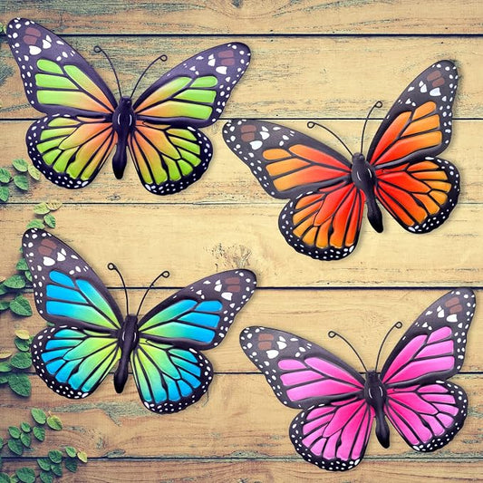 Metal Butterfly Wall Art - 4 Pack 9.8in Butterflies Wall Sculpture Hanging Decor for Outdoor and Indoor, Balcony Yard Patio Fence Garden Decorations
