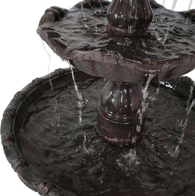 Sunnydaze Grand Courtyard 4-Tier Large Outdoor Water Fountain - 80" Tall Outdoor Fountain - Tiered Electric Garden Water Feature for Patio, Backyard, or Yard - Faux Stone Resin - Dark Chestnut