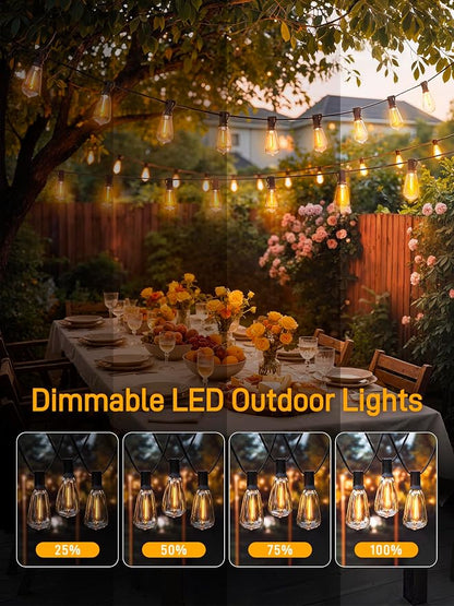 Guhope Outdoor String Lights Dimmable with Remote, 100 FT Outdoor Lights with 2 Timer and 3 Mode, Waterproof & Shatterproof Patio Lights, 2200K Energy Saving String Lights 3 Spare Bulbs for Patio Yard