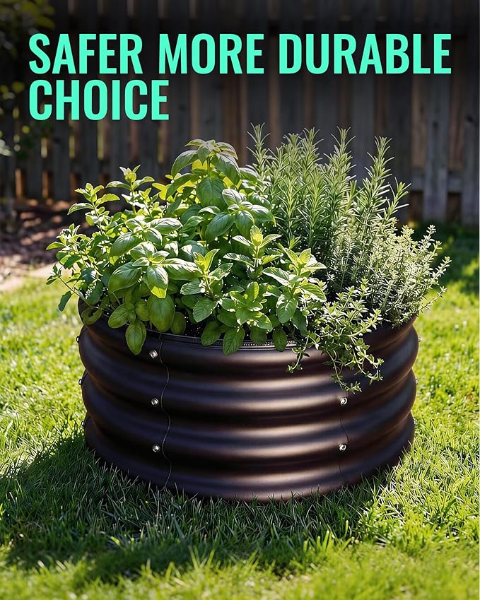 ZXZYHFTY Raised Garden Bed, 0.6 mm Galvanized Steel Round Planter Box with Open Bottom, Metal Raised Garden Bed for Vegetables Flowers Herbs Mailbox Planter Accent, 2 x 2 x 1 FT, 2 Pack Black