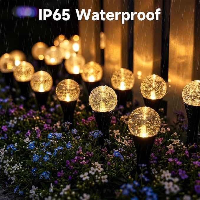 SyouHome Solar Garden Lights Outdoor, 60 LEDs 43FT Solar Pathway Lights | 2 Pack/8 Lighting Modes/Waterproof Garden Decor for Yard Patio Walkway Driveway Pathway (Warm White)