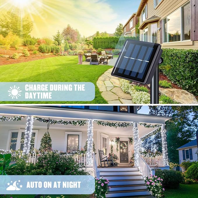 JMEXSUSS 2 Pack Solar String Lights Outdoor, Total 400 LED 151FT, White | Christmas Lights Outdoor Waterproof, 8 Modes Solar Christmas Lights for Outside Patio Yard Garden Tree Christmas Decorations