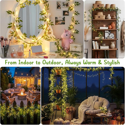 suddus Willow Vine with Fairy Lights Battery Operated, 12ft 40 LED Artificial Plants Lights with Remote, Hanging String Lights for Bedroom, Wall, Garden, Party, Wedding Decor (Warm White)