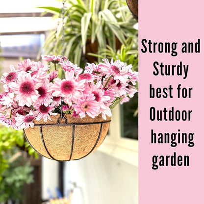 LaLaGreen Hanging Baskets for Outdoor Plants (4 Pack, 14 Inch) Large Hanging Planter with Coco Liner Round Flower Pots, Black Metal Wire Plant Holder Hook Deck Porch Modern Garden Balcony Rustic Decor