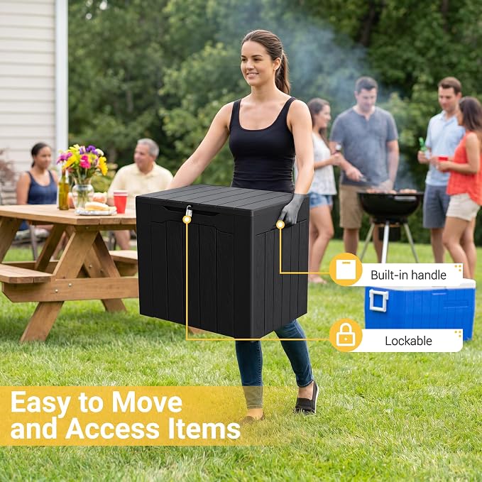Greesum 33 Gallon Resin Deck Box All Weather Outdoor Storage Boxes for Patio Furniture Set,Outdoor Toys,Garden Tools,Black