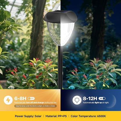 Ensenior Solar Pathway Lights Outdoor - 12-Pack, 6500K LED Landscape Garden Lights, IP65 Waterproof, Tool-Free Auto ON/Off for Garden Yard Patio Walkway Landscape, 14.17" Height