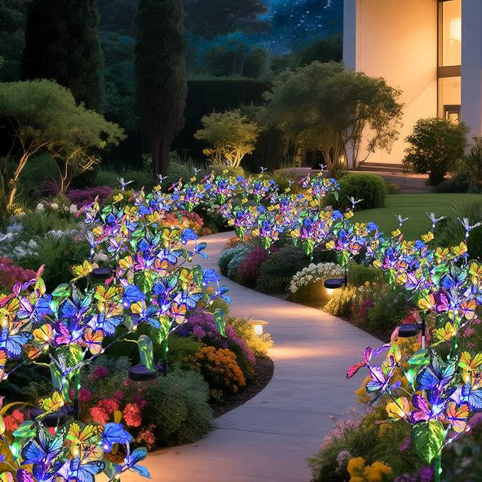 Solar Garden Lights Outdoor Waterproof Solar Lights 2 Pack with New Upgraded 40 LED 18 Butterfly Outdoor Lights for Yard Outside Garden Pathway Decor,Christmas Decorations Gifts for Women Mom