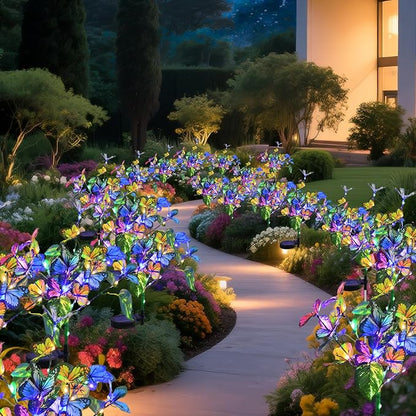 Solar Garden Lights Outdoor Waterproof Solar Lights 2 Pack with New Upgraded 40 LED 18 Butterfly Outdoor Lights for Yard Outside Garden Pathway Decor,Christmas Decorations Gifts for Women Mom