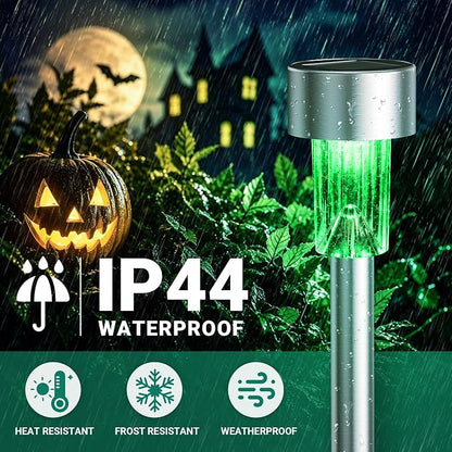 GIGALUMI Green Solar Pathway Lights, 20-Pack Outdoor Halloween Decor | Waterproof LED stainless stakes for yard, garden, driveway, walkway. Green glow creates spooky atmosphere.