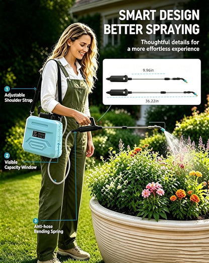 DEGGE Battery Powered Sprayer 2 Gallon, 7.4V Powerful Electric Pump Sprayer, Weed Killer Sprayers with Rechargeable Handle & 5 Mist Nozzles & Retractable Wand & Adjustable Strap for Lawn, Garden, Yard