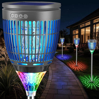 All in 1 Solar Bug Zapper Outdoor, Flame & Projection Mode, Auto/Manual Modes, 4200V Electric Mosquito Killer with High Powered, IPX5 Waterproof Rechargeable Fly Insect Trap for Patio Garden Yard RV