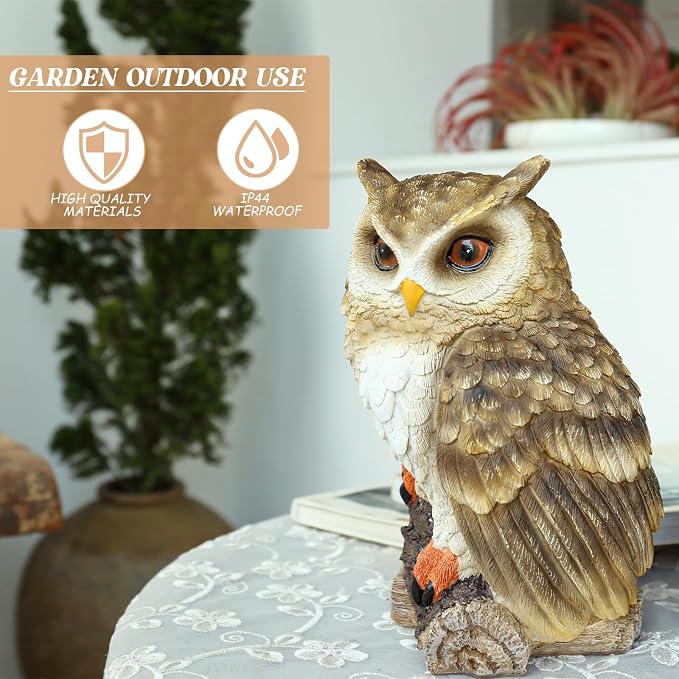 Owl Garden Statues Outdoor Decor, Forest Owl Perching on Stump Resin Figurine for Indoor Outdoor Home Garden Patio Porch Yard Decor, Women & Gardening Decoration Gifts