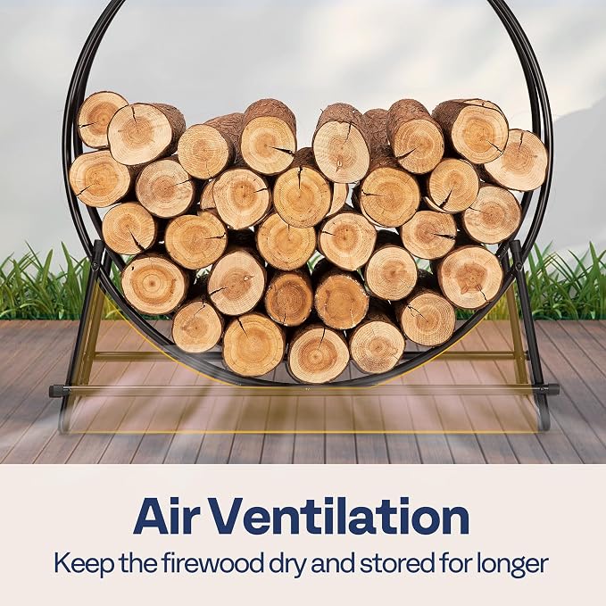 VIVOHOME 32 Inches Firewood Log Rack Hoop with Cover, Heavy Duty Solid Steel Fire Wood Storage Rack and Cover Set with Zipper, Round Log Holder Ring for Indoor Outdoor Patio Deck Porch