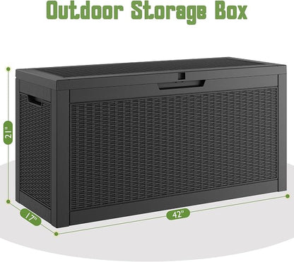 Outdoor Storage Box, 72 Gallon Resin Deck Boxes Outdoor Waterproof For Patio Furniture, Garden Tools, Pool Supplies, Lockable And UV Resistant (Rattan Black)