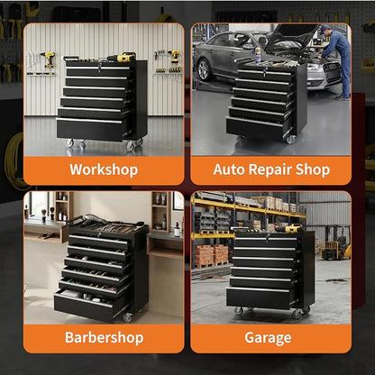 IDEALHOUSE Rolling Tool Chest, 6 Drawers Tool Storage Cabinet, Toolbox with Wheels, Portable Tool Cabinet Organizer with Locking System & Drawer Liners, Tool Storage Cart for Garage, Workshop, Black