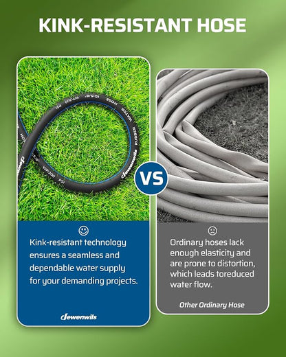 DEWENWILS 5/8" x 50FT Heavy Duty Garden Hose, 300psi Working & 1000psi Burst, Solid Brass 3/4" GHT Fittings, Hot/Cold Water, 5 Layer Construction, Rubber Water Hose for Yard, Garden, Lawn