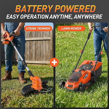 MAXLANDER 13 Inch Electric Lawn Mower and 12 Inch Cordless Weed Wacker, 20V String Trimmer with 2x4.0 Ah Battery and Charger, Grass Cutter with 8 Pcs Line, Grass Trimmer for Yard, Garden
