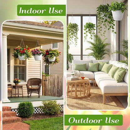 10 Pack 11 Inch Plastic Hanging Planter Bulk White Hanging Baskets for Plants with Drainage Trays Self Watering Plant Pot Outdoor Indoor Planter for Garden, Balcony, Porch, Patio Decor