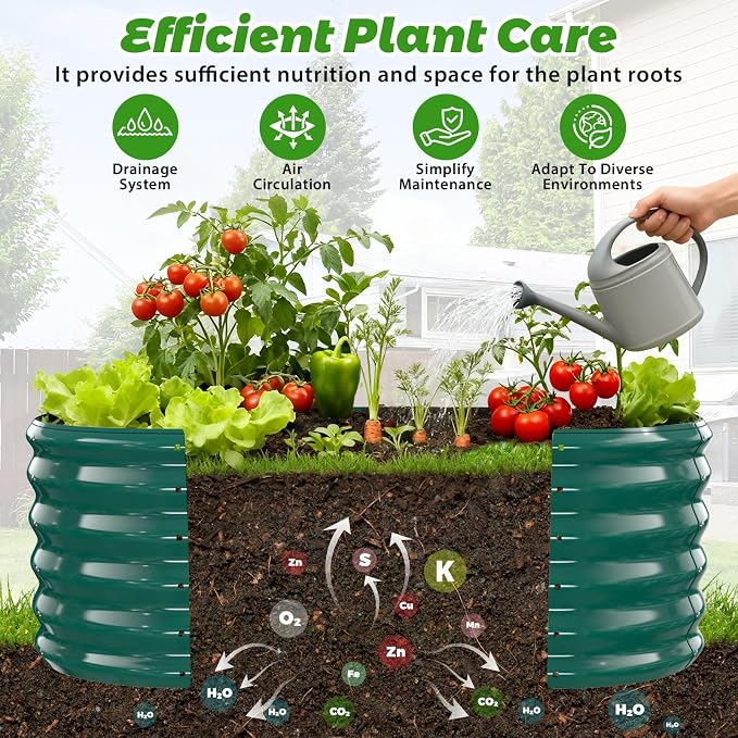17" Tall Oval-Shaped / Elliptic Metal Raised Garden Bed Outdoor Dark Green | 48X24X17 Inch,1.5 FT Tall,0.8MM Thick Galvanized Metal Painted,for Variety of Flowers,Herbs,Vegetables.with Gloves,Tool free