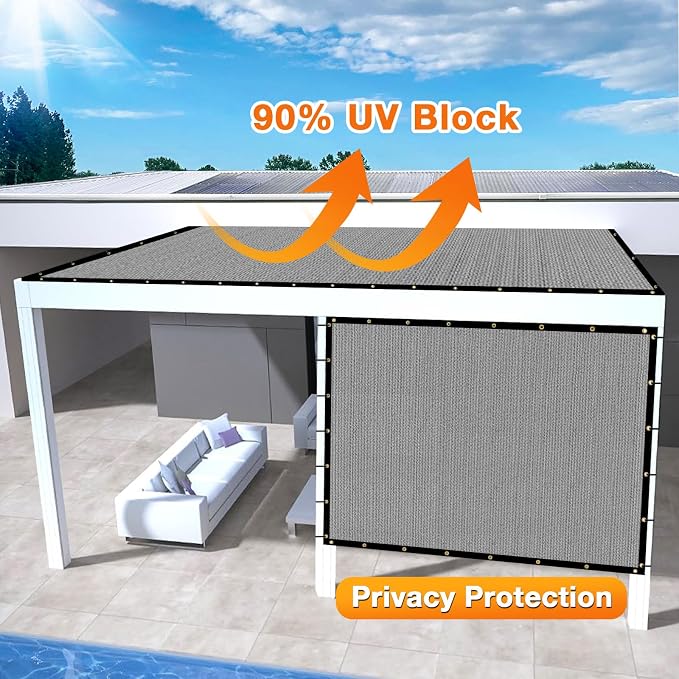 Artpuch Outdoor Pergola Shade Cover 11x17 FT Sun Shade Cloth with Grommets Light Grey 90% UV Protection Canopy Patio Privacy Screen (Customized Available)