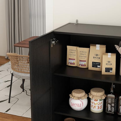 Wooden Storage Cabinet, Collection Food Pantry Narrow Cabinet Free Standing with 2 Doors and 3 Shelves Tool Cabinet, for Kitchens, Living Room, Utility Rooms (Black)