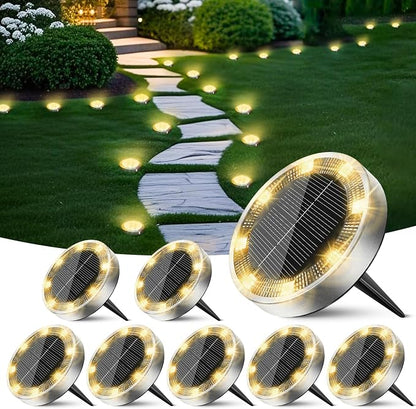 Peasur Solar Ground Lights Outdoor, 8 Pack Flat Solar Powered Disc Lights, IP68 Waterproof, Anti-Rust, Landscape Lighting for Pathway Garden Yard Lawn Walkway Landscape Driveway, Mini, Warm White