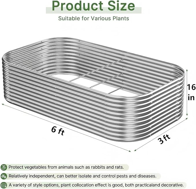 2 PCS Tall 6x3ft Galvanized Raised Garden Bed Outdoor, Metal Garden Bed for Vegetables, Above Ground Garden Box for Flower, Steel Raised Beds for Gardening