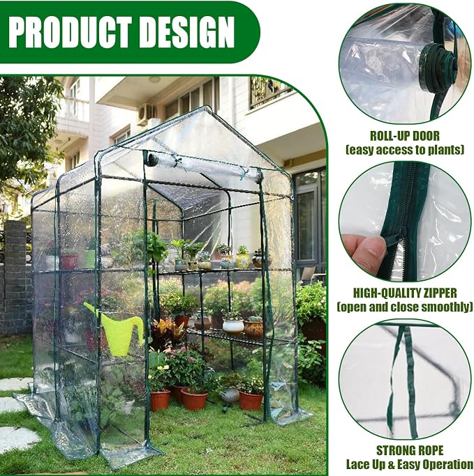 Greenhouse Replacement Cover with Roll-Up Zipper Door, 56×56×76 inch PVC Transparent Greenhouse Cover Protect Outdoor Gardening Plants from Rain Frost，Waterproof and UV Resistant(Frame Not Include)
