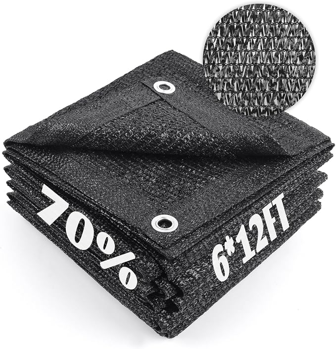 Cool Area 70% Sun Shade Cloth Mesh Tarp with Grommets for Plant Cover 6x12ft Patio Canopy Garden Pergola Greenhouse Car Barn Kennel Black
