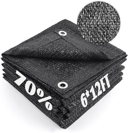 Cool Area 70% Sun Shade Cloth Mesh Tarp with Grommets for Plant Cover 6x12ft Patio Canopy Garden Pergola Greenhouse Car Barn Kennel Black