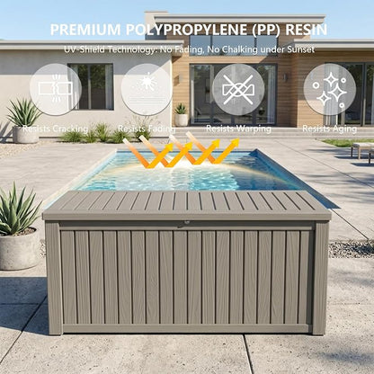 Outdoor Storage Box, 200 Gallon Waterproof Deck Box [Upgraded 3.0], Premium Hydraulic Cushion Storage Chest, High-Load Lockable Two-Seater Patio Storage Bench, Large Country Estate, Grey