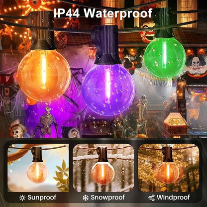 LAMPHOME Globe Outdoor Halloween String Lights,2 Pack 26FT Patio Lights with 12+1 Edison Shatterproof Bulbs, Connectable Dimmable Waterproof for Backyard Porch Halloween Decor, Orange Green Purple