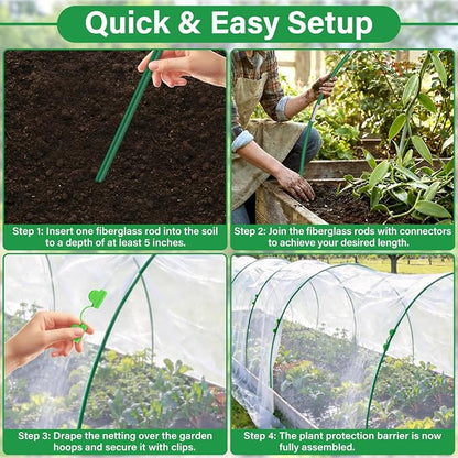 Garden Mesh Netting Kit for Raised Beds, 10x33FT Ultra Fine Mesh Netting&6 Sets 8FT Fiberglass Garden Hoops, Insect Netting Row Cover, Pest Barrier Protection for Vegetable Fruits Flowers