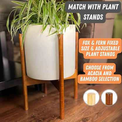 Fox & Fern Large Indoor Planter, Modern Large Plant Pot for Indoor or Outdoor, UV and Frost Resistant - 8 Inch, Matte White Flower Pot with Drainage Plug, Lightweight