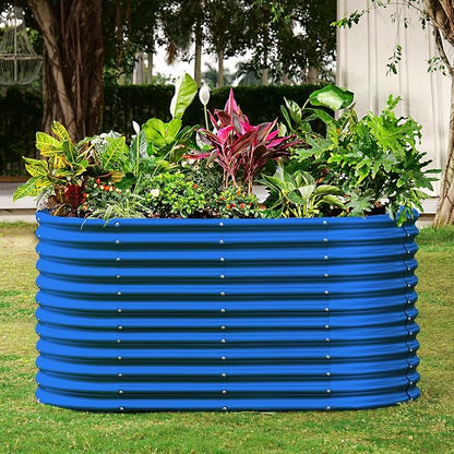 Land Guard 6x3x3ft Oval Galvanized Raised Garden Beds, Large-Capacity Metal Planter Box Outdoor, Durable Deep Raised Garden Bed 3ft Tall, Raised Beds for Gardening Vegetables, Royal Blue
