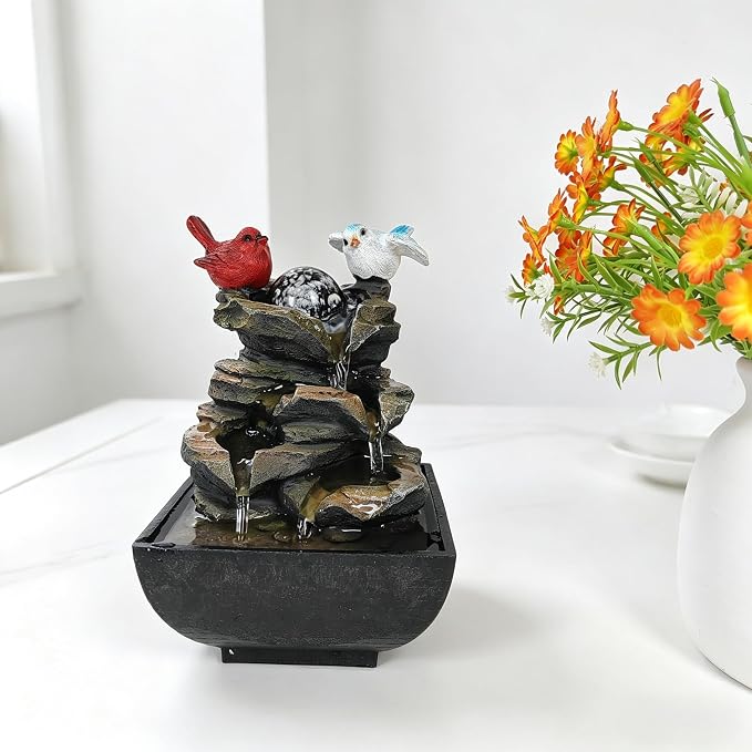Indoor Water Fountain, Small | Desk Waterfall, Zen Tabletop Design, Home Office Decor, Mini Size