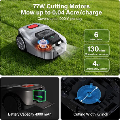 GS Robot Lawn Mower, Perimeter Wire Free RTK+ AI Vision Robotic Lawnmower for 0.25 Arce, Zero-Edge Cutting, Automated Mapping, APP Control, 3D Obstacle Avoidance, 60% Slope