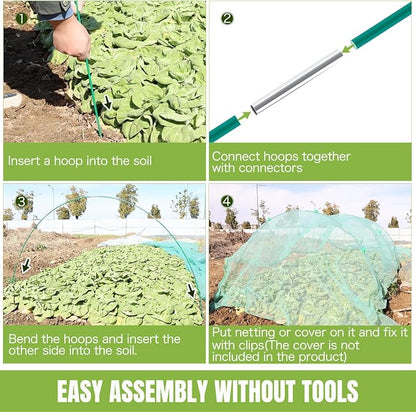 72 Pack Garden Hoops for Raised Beds, 12 Sets Fiberglass with PVC | Durable, Rust-proof, DIY greenhouse tunnel, For row cover, Bird netting, Plant frost protection, Extends growing season