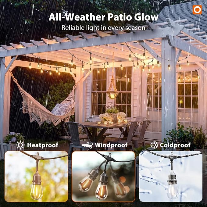 addlon 100FT Outdoor String Lights with Remote Dimmable Patio Lights Waterproof Shatterproof Edison Bulb for Outside Backyard Porch Garden Bistro Pergola Party Decor, Warm Ambience Lighting