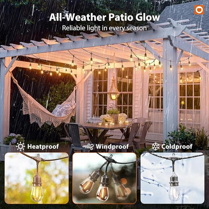 addlon 50FT Outdoor String Lights LED with Remote Dimmable Patio Lights Waterproof Shatterproof Edison Bulb for Outside Backyard Porch Garden Bistro Pergola Party Decor, Warm Ambience Lighting