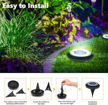 Flacchi Solar Lights Outdoor Waterproof - 2-in-1 Solar Powered Ground Lights Outdoor Solar Disk Light Landscape Light for Deck Step Patio Yard Pathway Walkway Driveway Garden (Cool White, 2 Pack)
